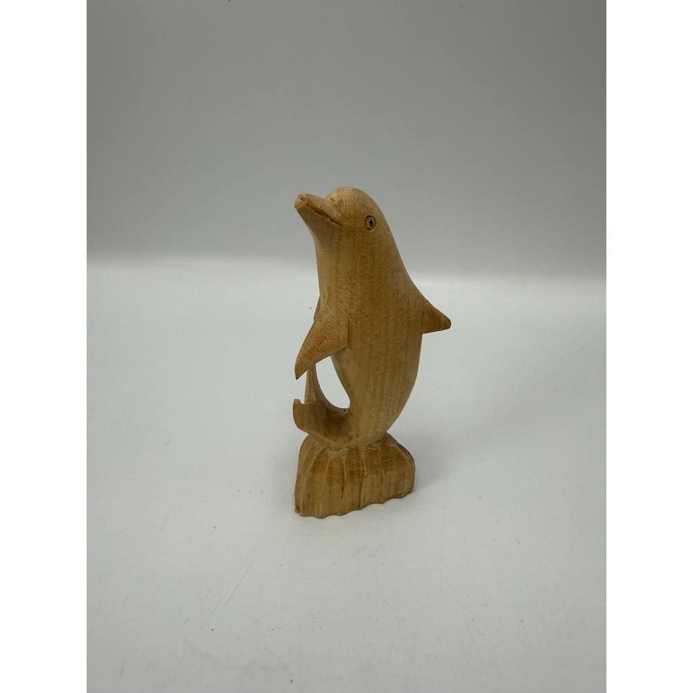 Vintage‎ Hand Carved Wooden Dolphin Figurine Nautical Beach Decor 4.5 Inch